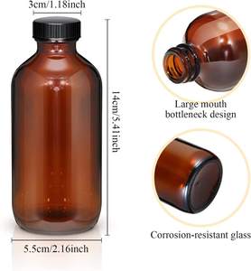 Bouteille en verre ronde de Boston de 8 oz avec bouchon en polyéthylène noir, bouteille en verre ambré brun pour l'extrait de <span class=keywords><strong>vanille</strong></span> <span class=keywords><strong>maison</strong></span>, l'huile essentielle - Product Image 2