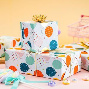 Colorful Birthday Wrapping Paper Roll Metallic Foil Gold <b>Ballons</b> Gift Wrapping Paper with Balloons and Star Polka Dots - Product Image 2