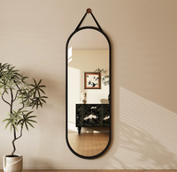 Miroir mural ovale Racetrack avec cadre en aluminium, sangle en cuir, cadre décoratif en MDF doré pour chambre à coucher, salon, hôtel
