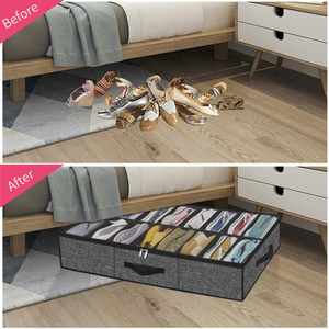 Boîte de rangement sous lit 12 compartiments en tissu, anti-poussière, pour chaussures, transparente, pliable, organisateur de compartiments - Product Image 2