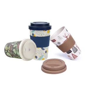 재사용 가능한 BPA 무료 100% 천연 대나무 섬유 도매 커피 컵 8oz 12oz 16oz 생분해 성 여행 커피 컵 대나무 뚜껑
