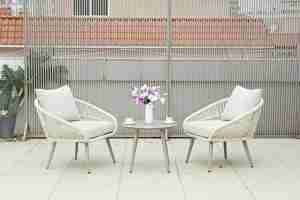 Modern Outdoor Aluminum Rope Coffee Set <b>Garden</b> Furniture with Stacked <b>Table</b> and Chair for Leisure & Entertaining - Product Image 4