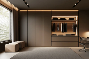 Dressing sur mesure moderne de luxe, armoire autoportante avec cloison en verre, éclairage LED, chambre à coucher, appartement, villa, maison - Product Image 2