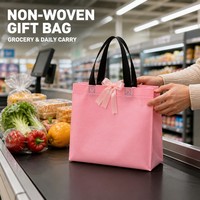Sac cadeau rose non tissé avec nœud en satin, sac fourre-tout décoratif réutilisable pour baby shower, bridal shower, fête, vente en gros