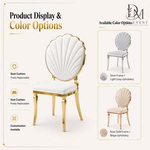 Chaise de mariage de luxe personnalisée en acier inoxydable doré avec dossier en coquille Saint-Jacques et rembourrage cannelé pour banquets d'hôtel - Product Image 4
