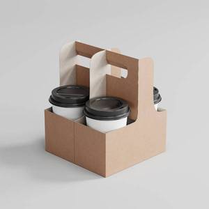 Disposable Biodegradable Holder <strong>2</strong> <strong>Cups</strong> 4 <strong>Cups</strong> Kraft <strong>Paper</strong> Cardboard Coffee <strong>Cup</strong> Holder with Handle - Product Image 2