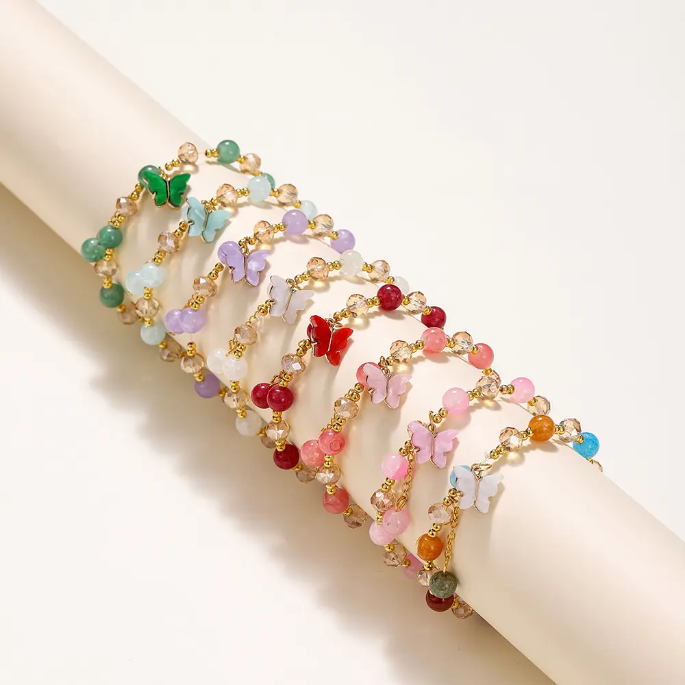 פרפר צמידי חרוזים טאסל למתוח צמיד קסם Boho צבעוני מתנות תכשיטים לנשים ונערות