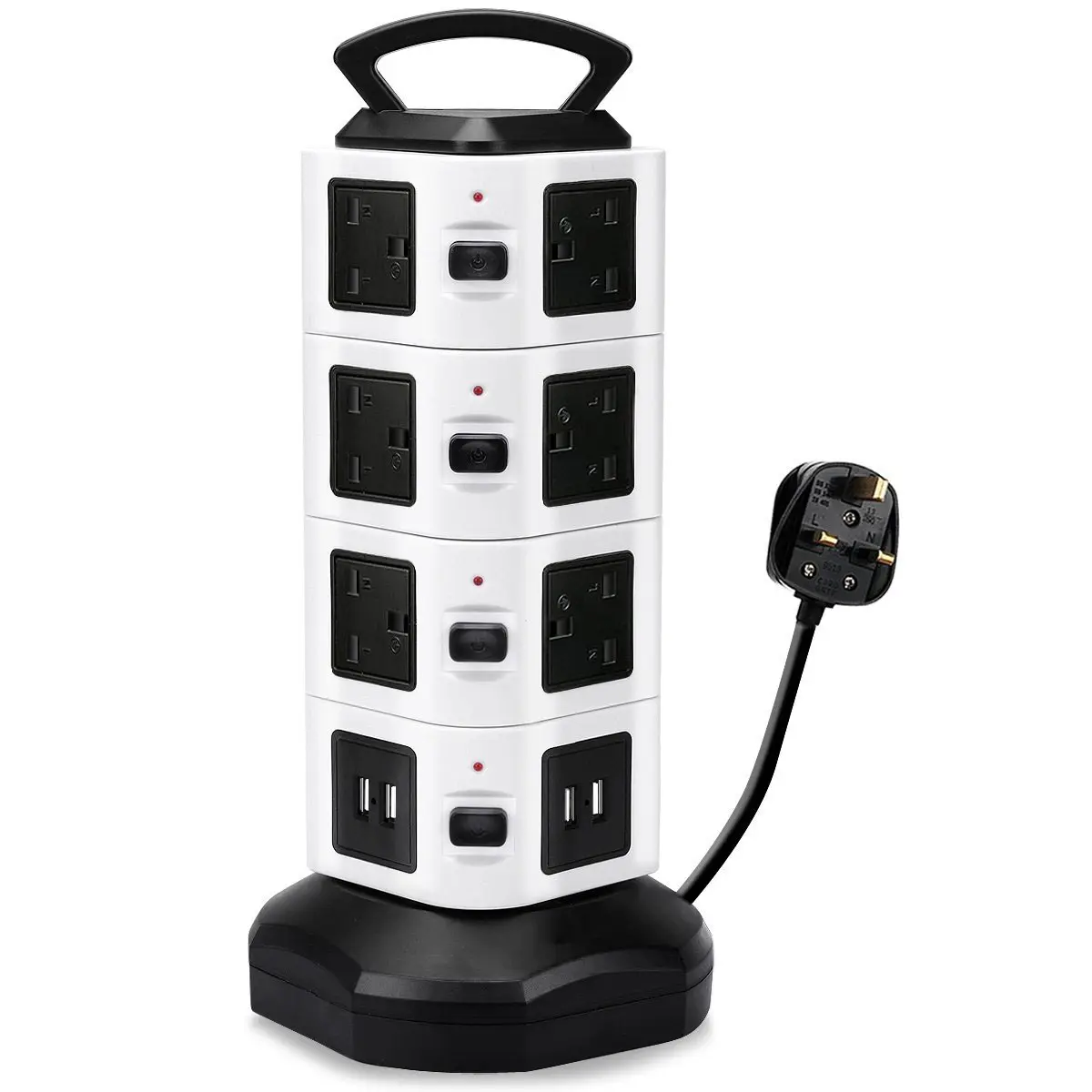 Tower Extension Lead with USB Slots, Surge Protected Multi Plug Extension 14 AC Outlets & 4 USB Ports Power Strip