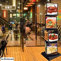 Espositore Menu LED Multistrato a Colonna in Metallo a Quattro Lati, Cubo Verticale Girevole con Scatola Luminosa a LED