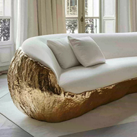 IDAO Meubles de salon italiens de luxe - Canapé en cuir minimaliste, design moderne pour villa, modèle de luxe avec feuille d'or