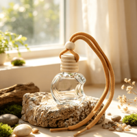 Nouveau style diffuseur de parfum pour voiture en forme de chat, flacon vide à suspendre, mini flacon de parfum avec bouchon en bois, ornement pour capot de voiture