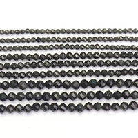 2mm 3mm 4mm Vente en gros perles d'obsidienne naturelles à facettes noir or argent brins, perle de pierre à facettes pour la fabrication de bijoux