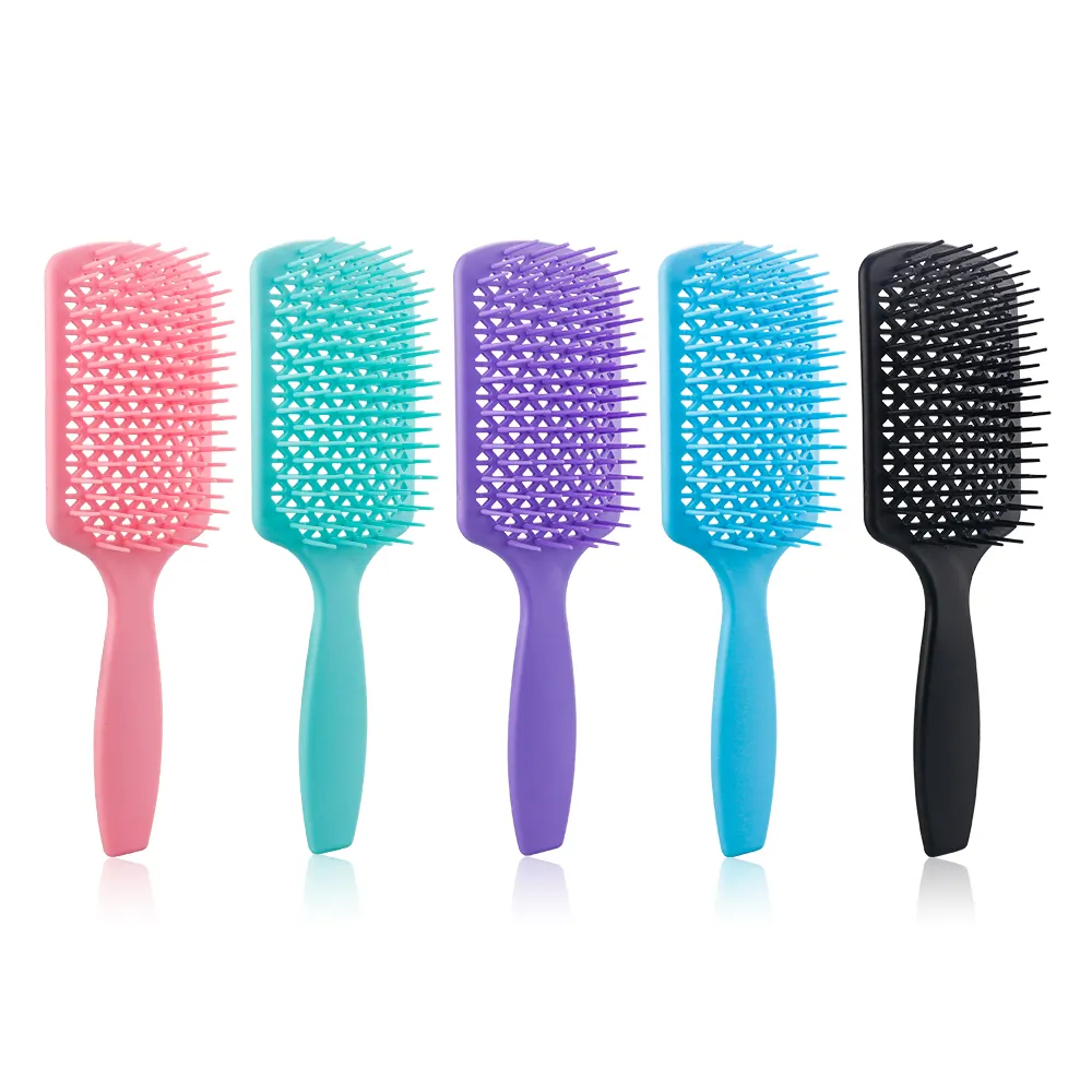 Colorful Custom Private Label Brush Hollow Grid Design Hair Styling Tools Square Paddle Plastic Rectangle Hair Brush Detangling