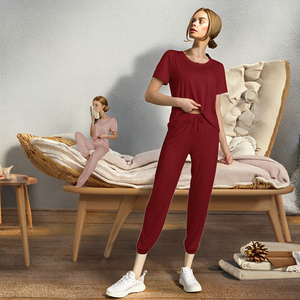 Conjunto de Pijamas de Satén para Mujer, Nuevo, Transpirable, Cintura Elástica, Camiseta Informal + Pantalones de Color Sólido para Verano, Otoño y Primavera - Product Image 3