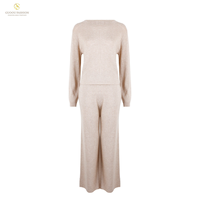 Nouveau pull en tricot beige à manches longues, pantalon long, col rond, pull en laine mérinos ample, ensemble de pull en tricot