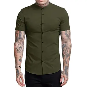 Camisa masculina com logotipo grande personalizado, cor sólida, moda azul branca, elástica formal, tops, uniforme, roupa de trabalho, camisa de negócios para homens