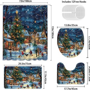 Rideau de Douche en Polyester Imprimé Numérique Motif Villages de Noël Bleus, Imperméable, Personnalisable, Vente en Gros, Moderne - Product Image 2