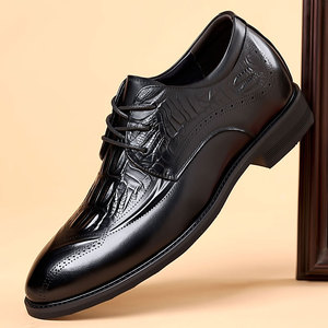 Chaussures de ville pour hommes en cuir véritable, style britannique, richelieu avec talonnette intégrée et détails embossés, pour le quotidien professionnel - Product Image 4