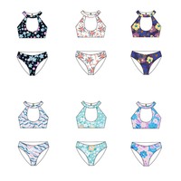 Traje de Baño de Dos Piezas con Estampado Floral y Corte Halter, Personalizado con Marca Privada, Pedido al por Mayor, OEM, para Playa