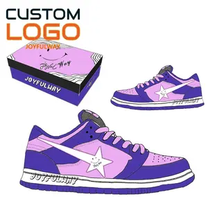 欢乐之路运动鞋制造紫色白色皮革男士时尚运动鞋自有品牌设计鞋