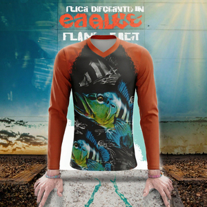 T-shirt de pêche sportif personnalisé à manches courtes, col en V, impression numérique, polyester/coton, vêtements de pêche en bateau pour hommes - Product Image 2