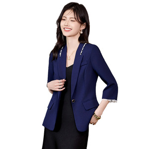 Women's Blazer Slim Fit Three Quarter Sleeves Solid Color Polyester Pocket Design For Office Wear - Product Image 5