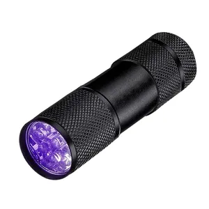 Vendita calda 395nm UV 9 Led caccia 3 * aaa batteria torcia Mini torcia Led Ultra viola Blacklight