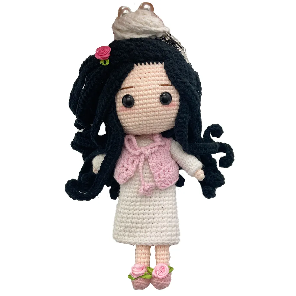 Bambola fatta a mano dell'uncinetto di kawaii del giocattolo della peluche farcita animale della lana della bambola di sonno del bambino della fabbrica della cina