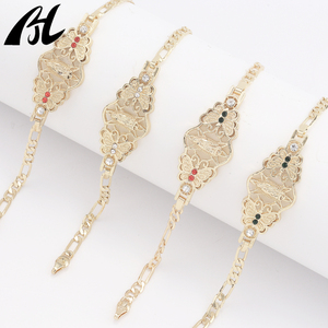 H205 Bracciale Rigido con Madonna in Oro, Placcato 18K con Zirconi, Unisex, Charm Religioso, Regalo per Compleanno e Festa della Mamma - Product Image 1