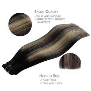 Extensioni di Capelli Umani con Clip 16 Pollici 120g 7 Pezzi Balayage Nero <span class=keywords><strong>Naturale</strong></span> <span class=keywords><strong>Biondo</strong></span> <span class=keywords><strong>Chiaro</strong></span> Remy Doppia Trama Capelli Veri - Product Image 4