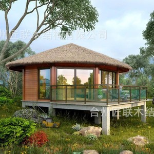 Casa de Verano Moderna de Madera con Techo de Paja, Ecológica, Cabaña para Campamento, Diseño con Vista Elevada al Bosque - Product Image 3