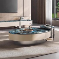 Table basse en marbre, combinaison de meubles de salon, design moderne et simple, ovale, créatif, écologique, avec structure en métal durable