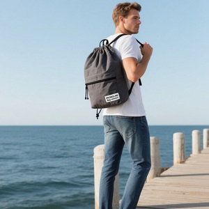 Custom Logo <strong>Drawstring</strong> <strong>Backpack</strong> With Zipper Pocket Lightweight Durable <strong>Backpack</strong> for Gym Travel School Sports Outdoor Activities - Product Image 5