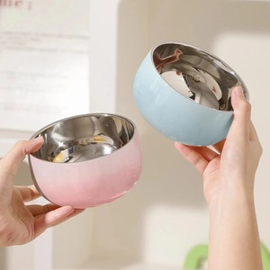 <span class=keywords><strong>Bol</strong></span> à riz pour enfants dégradé en acier inoxydable C39 résistant aux chutes épaissi Double <span class=keywords><strong>bol</strong></span> de mélange anti-brûlure bols en métal colorés - Product Image 2