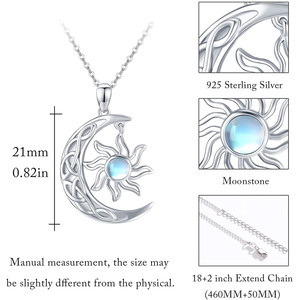 Trang Sức Bạc Sterling 925 Vòng Cổ Mặt Dây Chuyền Celtic Trăng Lưỡi Liềm Mặt Trời Mặt Trăng Đá Cho Nữ - Product Image 2