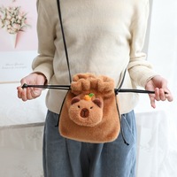 Sac d'école en peluche Capybara doux et chaud Sac à cordon en peluche Kapibara Capybara Sac à bandoulière de rangement à la mode