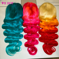 Boîtes à perruques personnalisées avec logo, emballage bleu-vert, perruques Lace Front, perruques vietnamiennes en cheveux humains roses, perruques bouclées colorées orange sans colle