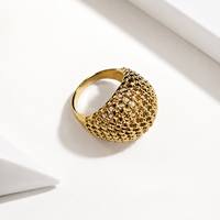 Bague Statement en Acier Inoxydable Filigrané, Plaqué Or 14K sous Vide, Large Bande Ajoure en Treillis