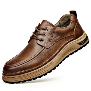 รองเท้าหนังลำลองสำหรับผู้ชายสีน้ำตาลส้นเตี้ยเชือกผูกด้านหน้าสีทึบแฟชั่นอเนกประสงค์สวมใส่ได้ในฤดูใบไม้ผลิฤดูใบไม้ร่วง - Product Image 5
