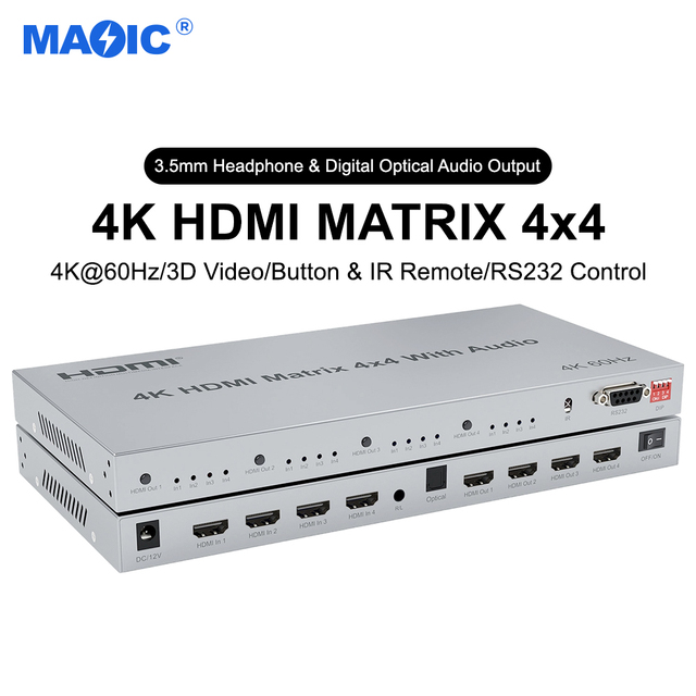 4x4 HDMI matrix with RS232 Seamless Switching 4 Inputs 4 Outputs Audio Separation Support 4K60HZ