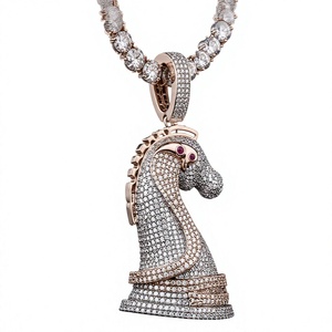 18K Roségold plattierter 925er Silber Moissanit Pferdekopf-Anhänger Eis-Charm Religiöser Anhänger für zertifizierte Unisex-Partys, individuelle Muster - Product Image 3
