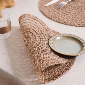 Set de table rond en chanvre tressé soigneusement sélectionné, décoration de table à manger, style moderne minimaliste, résistant aux hautes températures - Product Image 3