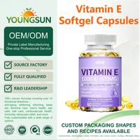 D-Alpha Tocopherol Alami 1000IU Per Softgel Potensi Tinggi Larut dalam Lemak Bioavailabilitas Unggul Vitamin E Softgel 60 Kapsul GMO