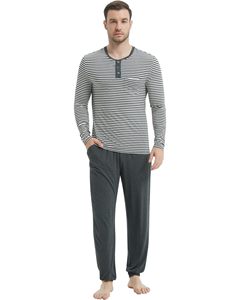 Ensemble <span class=keywords><strong>de</strong></span> pyjamas en coton pour hommes, vêtements <span class=keywords><strong>de</strong></span> nuit Henley à manches longues, pantalon <span class=keywords><strong>de</strong></span> jogging doux, pyjamas Cool Pj Set Bamboo Loungewear Set - Product Image 5