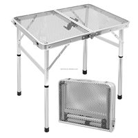 Table de camping portable d'extérieur 4,4 pieds, pliable, avec grill, 2 ailes réglables en hauteur, plateau en maille métallique noire, sac de pique-nique