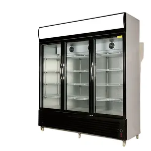 Refrigerador de bebidas transparente vertical três portas display