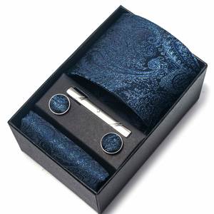Conjunto de Corbata Moderna Jacquard con Gemelos Azules, Pasador de Corbata y Pañuelo, en Caja de Regalo, de Poliéster, para Recuerdos de Boda y Regalos para la Fiesta Nupcial - Product Image 1