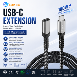 Cable de Extensión LUNG AKY OEM USB 3.1 Gen2 Tipo-C Macho a Hembra, con Trenzado de Nailon, Transferencia de Datos de 20 Gbps, para Laptop, Teléfono y Monitor - Product Image 1