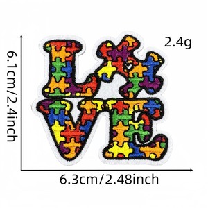 Plancha de prensa de calor de fusión en caliente de colores hecha a medida en parches Diy de diseño de rompecabezas de cuidado del <span class=keywords><strong>Autismo</strong></span> de colores bordados - Product Image 2
