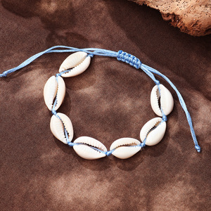 <b>Shell</b> Anklet Blue Waxed Thread Handwoven Unisex Beach Jewelry Yiwu Spring 2025 - Product Image 2
